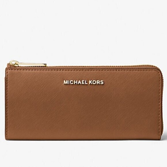 Michael Kors Large Saffiano Leather Quarter-Zip Wallet (color Luggage) - Picture 1 of 4